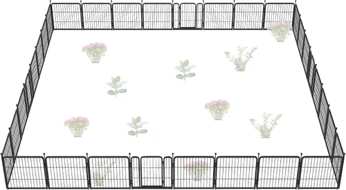 Miniatura 43 de FXW - Valla de jardín metálica y resistente para exteriores, barrera para perros y conejos, fácil instalación, negro, 24 pulgadas de alto x 29.6
