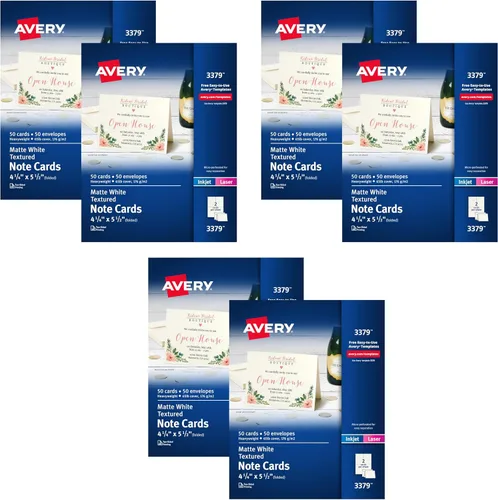 Avery Tarjetas de notas imprimibles, 4.25 x 5.5 pulgadas, impresión a dos caras, blanco mate, 100 tarjetas en total (5813) (paquete de 6)
