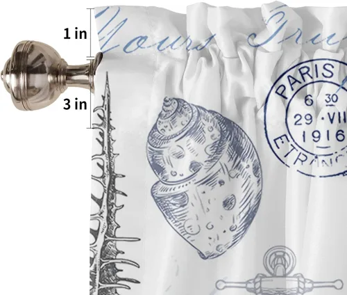 Miniatura 5 de Cortinas de cenefa costera para dormitorio, sala de estar, estrellas de mar náuticas, algas azules, persianas romanas para ventanas, cortinas