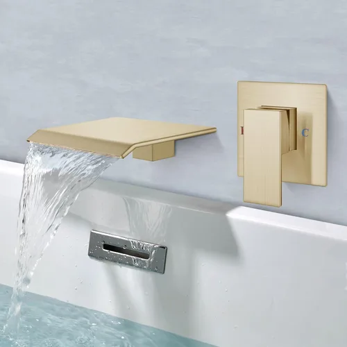 Aolemi Grifo de bañera de montaje en pared, grifo de bañera en cascada con válvula empotrada incluida, relleno de bañera de una sola manija con