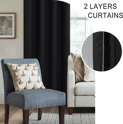 Miniatura 5 de XWZO Cortinas Opacas 100% Blancas - Cortinas de Bloqueo Total de Calor y Luz con Forro Negro para Dormitorio/Cuarto de Lavado, Paneles de Ventana
