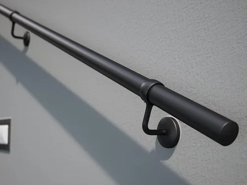 Miniatura 2 de ROTHLEY Pasamanos de escalera de tubo, barandillas de metal de 3 pies, barandillas de acero con recubrimiento en polvo negro para escalones