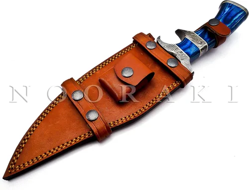 Miniatura 7 de NOORAKI - Cuchillo Bowie de 15" de damasco con vaina Cuchillo de caza hecho a mano - Cuchillos Bowie de hoja fija larga - Ideal para Azul
