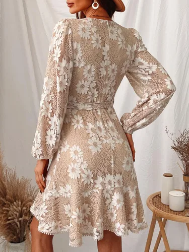 Miniatura 2 de CUPSHE Vestido de invierno con mangas de burbujas con borlas y cinturón para mujer