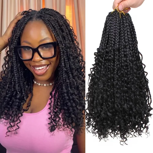 Miniatura 39 de COOKOO Cabello de Trenzas de Caja Bohemias de Ganchillo de 8 Pulgadas para Mujeres Negras, Paquete de 8, Cabello Sintético de Trenzas de Caja