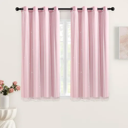 Miniatura 33 de XiDi Cortinas opacas con estrellas para habitaciones de niños, cortinas verdes para ventana de dormitorio de niños, azul y gris, 52 pulgadas de Azul