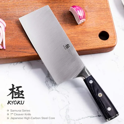 Miniatura 2 de KYOKU Serie Samurai - Cuchillo de carnicero de 7" - Espiga completa - Cuchillos de cocina de acero de alto carbono estilo japonés - Mango
