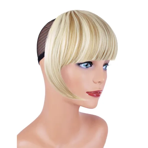 Miniatura 2 de Extensión de cabello rubio ceniza, clip de flequillo francés, grueso y natural, flequillo ordenado, flequillo recto con fleco con sienes, una pieza