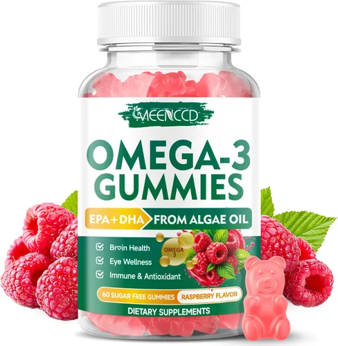 Gomitas veganas Omega-3 de 1000 mg, alternativa de aceite de pescado Omega 3 para adultos, DHA a base de algas de 600 mg y EPA 300 mg + vitaminas A,