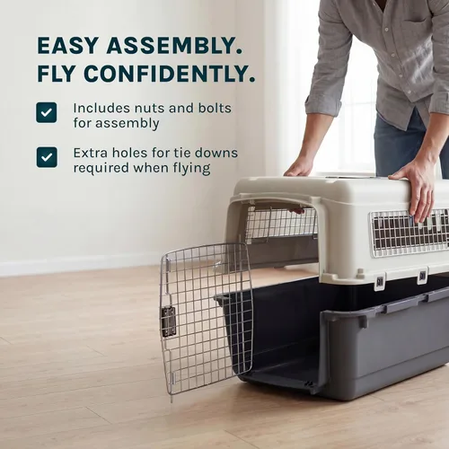Miniatura 8 de SportPet - Jaula de viaje para perros con puerta de alambre aprobada por aerolíneas, de plástico duradero con ruedas extraíbles, plegable, cuencos