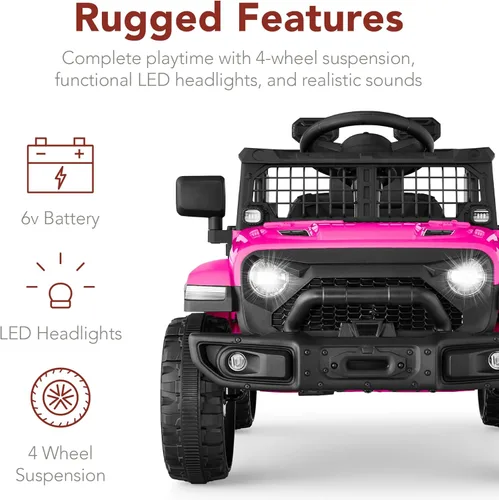 Miniatura 6 de Best Choice Products Juguete de paseo para niños de 6 V, mini camión, auto de juego eléctrico con control remoto para padres, suspensión de 4 Rosa