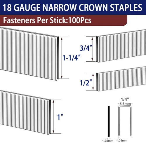 Miniatura 2 de HW HAMWOO Grapas de corona estrecha de calibre 18 de 1/4" (1/2", 3/4", 1", 1-1/4"), Clavos Surtidos para Pistola de Clavos 18GA, adecuadas