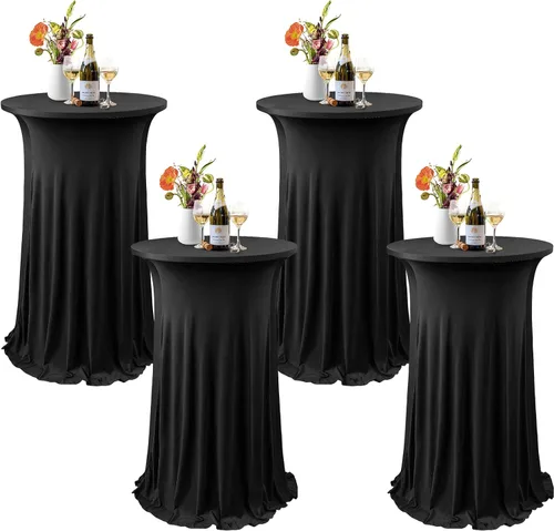 ANMINY Paquete de 4 fundas para mesa de cóctel de elastano con falda con volantes, ropa de cama elástica para mesas redondas de 24 pulgadas de