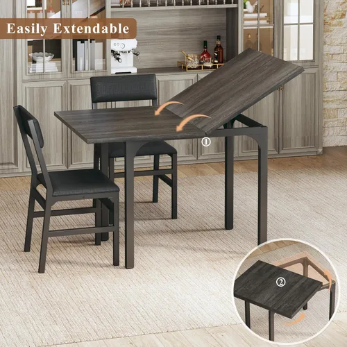 Miniatura 4 de HUAHUU Juego de mesa de comedor para 4, juego de sillas con cojín para cocina extensible de 4, mesa de comedor rectangular con marco de metal