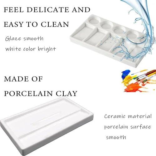 Miniatura 3 de Bandeja de paleta de acuarela de 10 pozos rectángulo blanco de cerámica para artista, paleta de pintura de acuarela de porcelana para acuarela