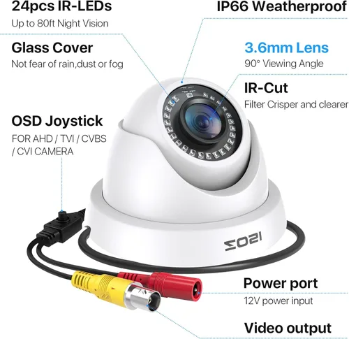 Miniatura 6 de ZOSI Cámara de seguridad domo HD-TVI de 2MP 1080P HD-TVI para interiores y exteriores, 4 en 1 híbrida CVI/TVI/AHD/960H CVBS Cámara CCTV analógica