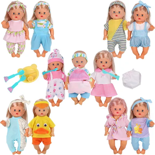 10 juegos para muñeca de bebé de 10-11-12 pulgadas, accesorios de muñeca recién nacida, trajes de disfraces con mochila escolar, juguete de cocina,