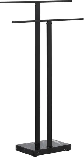 Miniatura 9 de KES Soporte de toallas de pie con base de mármol natural negro, soporte de toallero de 2 niveles para piso de baño, soporte para toallas de baño