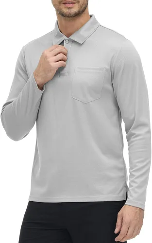 Miniatura 9 de Rdruko Polo para hombre con bolsillo de manga larga de secado rápido para golf al aire libre con cuello