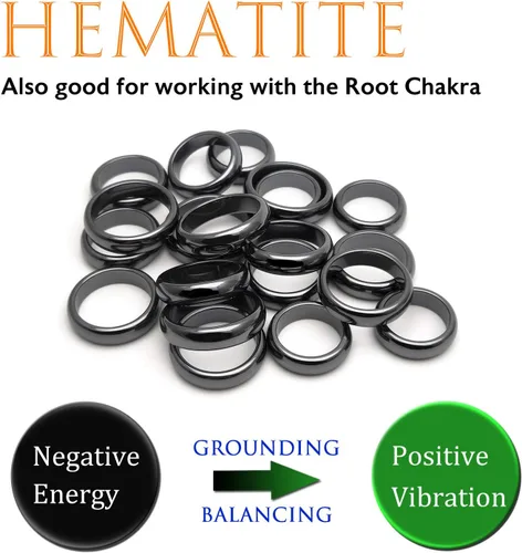 Miniatura 33 de Morchic - Anillos unisex de piedras de hematita, para equilibrar ansiedad, chakra raíz, (paquete de tamaños mixtos)