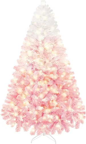 Miniatura 24 de Yaheetech Árbol de Navidad artificial preiluminado de 4.5 pies con luces incandescentes de color blanco cálido, árbol de Navidad con 340 puntas