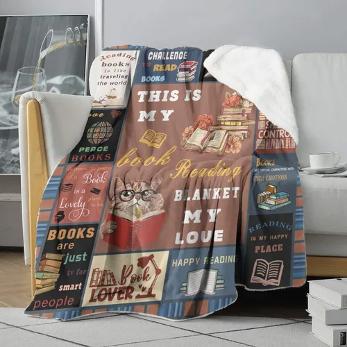 Miniatura 6 de Regalos para Amantes de los Libros Manta Sherpa, Manta de Doble Capa de Franela Ultra Suave y Cálida, Regalos de Club de Lectura para Bibliotecarios