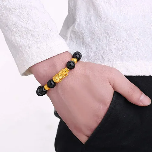 Miniatura 5 de RIOSO Feng Shui - Pulseras de buena suerte para hombres y mujeres con cuentas de obsidiana y dragón de la suerte, pulsera Pixiu Pi Yao atrae riqueza