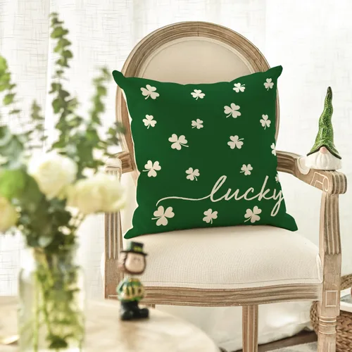 Miniatura 2 de AVOIN colorlife Funda de almohada de trébol de la suerte del día de San Patricio, 18 x 18 pulgadas, funda de cojín verde trébol para decoración