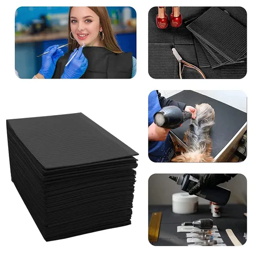 Miniatura 8 de LXIANGN 125 toallas desechables para arte de uñas, 13 x 17 pulgadas, impermeable, 3 capas, tapete de arte de uñas, hojas de papel, almohadillas Negro