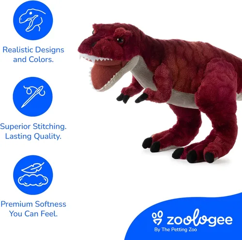Miniatura 7 de The Petting Zoo Peluche de dinosaurio T-Rex, regalo para niños, animales de dinosaurio, juguete de peluche de dinosaurio T-Rex rojo de 15 pulgadas
