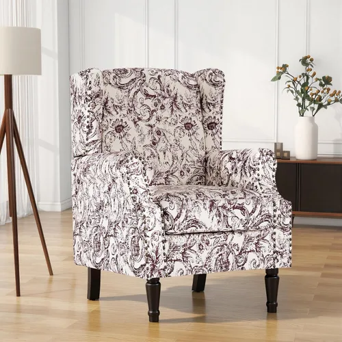 Miniatura 24 de Silla de Acento de Respaldo Alto, Sillón Tapizado en Tela para Sala de Estar, Sillón Wingback con Estampado Floral con Patas de Madera Maciza, Sofá