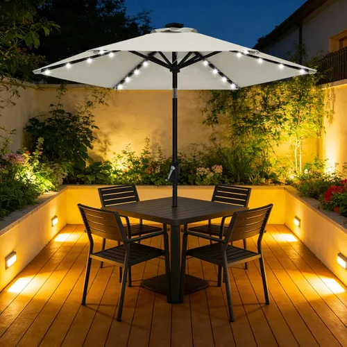 Miniatura 9 de ABCCANOPY Sombrillas solares duraderas para patio con 32 luces LED de 7.5 pies (beige claro)