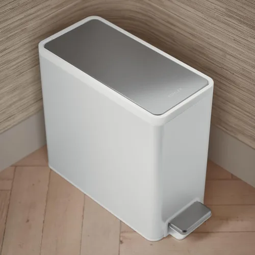 Miniatura 7 de Kohler 20957-STW Bote de Basura Delgado con Pedal de 2.5 Galones, Bote de Basura para Baño con Pedal de Pie de Cierre Suave, Blanco con Acero Acero