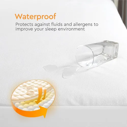 Miniatura 3 de Sleep Mantra Protector de colchón impermeable – Terry – Funda de cama transpirable, silenciosa e hipoalergénica – Estilo de sábana bajera