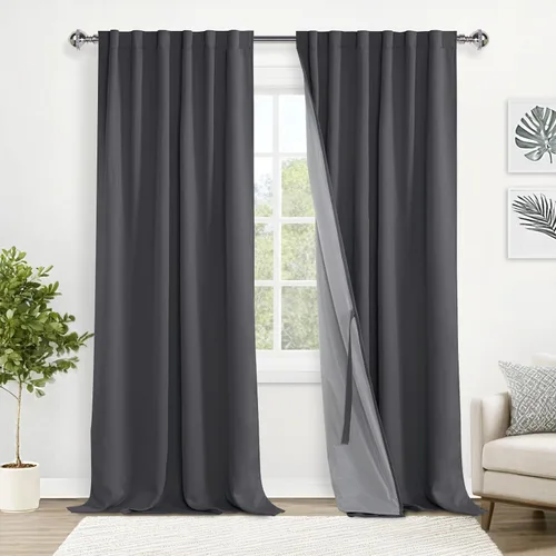 Miniatura 56 de XWZO Cortinas blancas 100% opacas con alzapaños, 2 capas gruesas completamente sombreadas con bolsillo para barra y pestaña trasera, cortinas