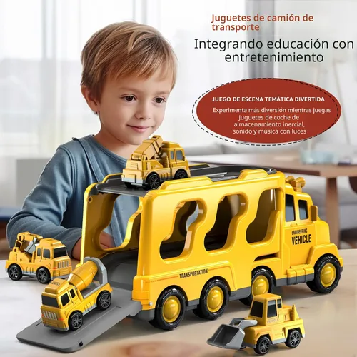 Miniatura 5 de Beby Buty Camiones de Construcción 5 en 1 para Niños de 3-5 años, Juguetes de Coches y Camiones para Niños Pequeños con Luz y Sonido, Incluye Grúa