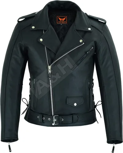 Miniatura 2 de A&H Apparel Chaqueta de cuero para hombre con forro de piel de búfalo de grano superior