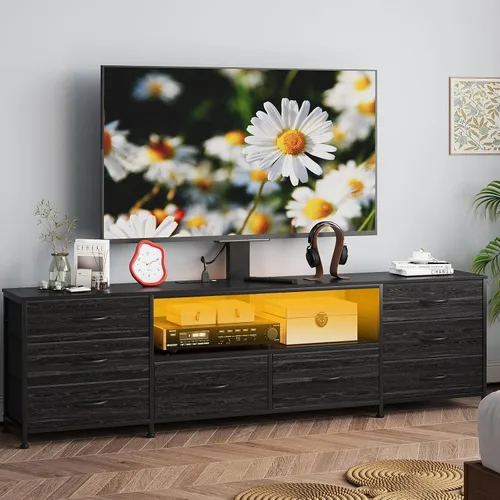 Miniatura 2 de Large TV Stand with Power Outlet and LED Lights, Entertainment Center with 8 Drawers and TV Mount, Rustic Wood Media Console Table with Storage for