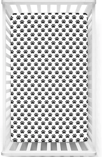 Dog Paws - Sábanas bajeras ajustables para cuna pequeñas, portátiles suaves y elásticas, sábana bajera para cuna o sábana para cama de niño pequeño,