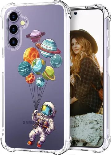 Hungo Funda compatible con Samsung Galaxy S25 Plus/S24 Plus, diseño transparente, diseño femenino de piel femenina S24+ S25+ de astronauta de