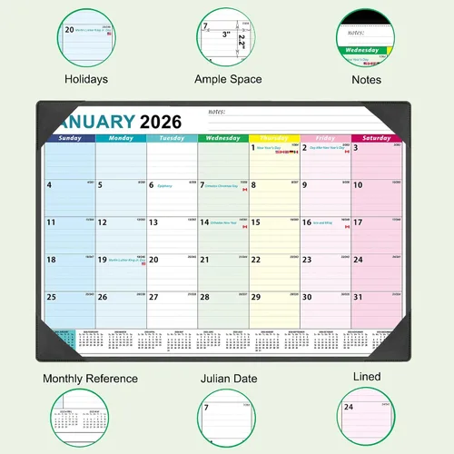 Miniatura 3 de Calendario de escritorio grande 2026-2027 de 17'' x 22'' con tapete de escritorio, calendario de escritorio de 18 meses de enero de 2026 a junio