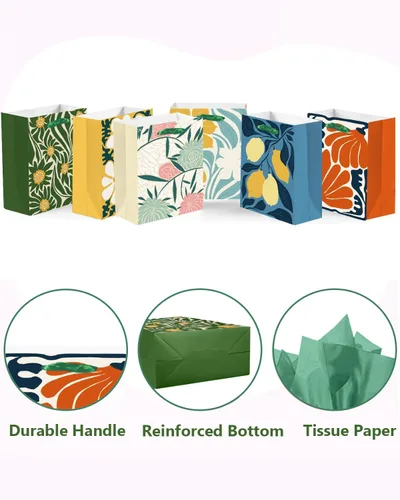 Miniatura 3 de qiqee Clash Flowers - Bolsas de regalo de papel con asas de papel de seda, 12 piezas de 2.4 x 4.7 x 6.3 pulgadas, tamaño pequeño