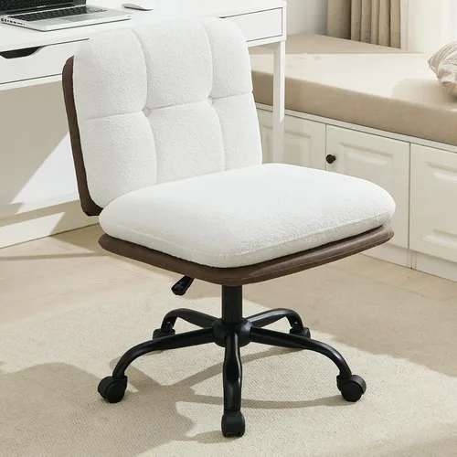Miniatura 11 de SOFTHION Juego de 2 sillas de escritorio de oficina sin brazos con ruedas, asiento ancho, giratorio, de altura ajustable, cómoda silla cruzada