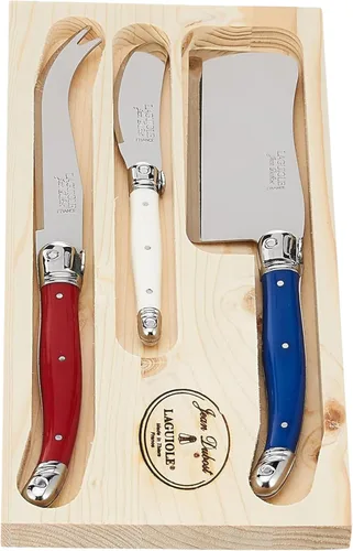 Miniatura 10 de Jean Dubost Laguiole - Juego de cuchillos de queso de 3 piezas, mango Mariniere, acero inoxidable resistente al óxido, incluye bandeja de madera