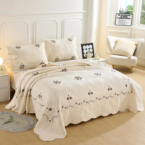 Miniatura 3 de vctops Juego de edredón reversible de 3 piezas tamaño matrimonial y Queen con fundas de almohada, colcha acolchada de algodón ligero, colcha bordada