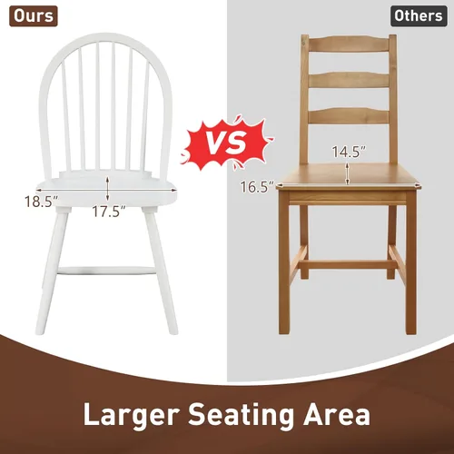 Miniatura 7 de POWERSTONE Juego de 6 sillas de comedor, sillas Windsor de madera con respaldo de husillo, silla de comedor de granja, silla de cocina, color blanco