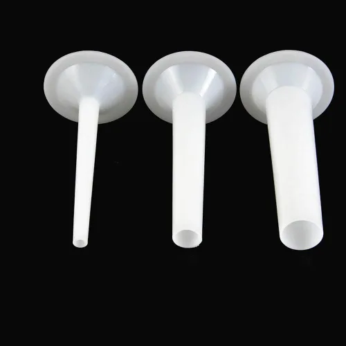 Un juego de 3 tubos de relleno de salchichas de plástico, embudos manuales de embudo para picadora de carne, kit de fijación de embudo de grado