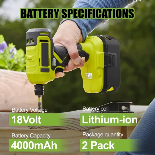 Miniatura 2 de Powilling Paquete de 2 baterías P189 mejoradas de 4.0Ah para batería Ryobi de 18 V, baterías de iones de litio de 18 voltios para herramientas