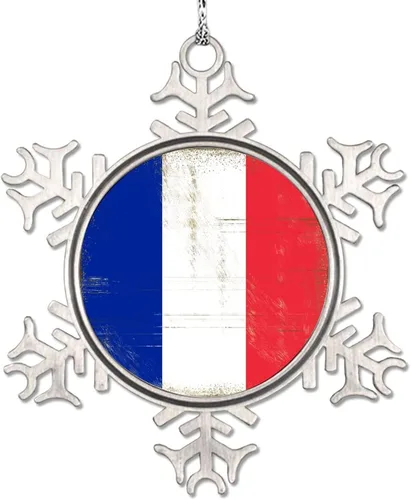 Adornos de copo de nieve con la bandera nacional de Francia, adornos de árbol de Navidad de Francia, recuerdo de la ciudad del país, adornos de