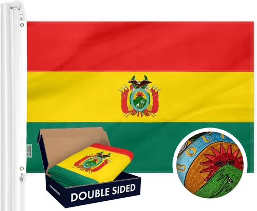 G128 Bandera de Bolivia | 3 x 5 pies, serie doble ToughWeave poliéster 210D bordado de doble cara, bandera de país, diseño bordado, interior y